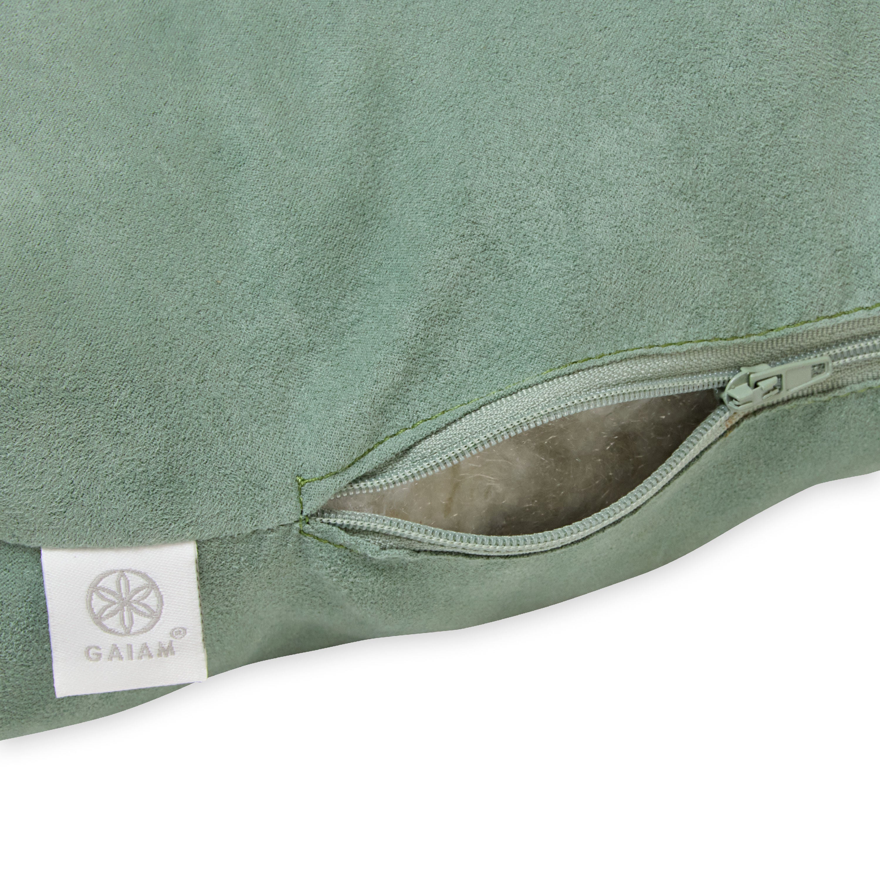 Gaiam Zabuton Floor Cushion Sage zipper closeup